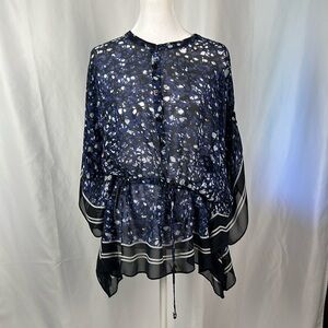 MICHAEL KORS Printed Draw String Tie Kimono Sleeve Handkerchief Blouse